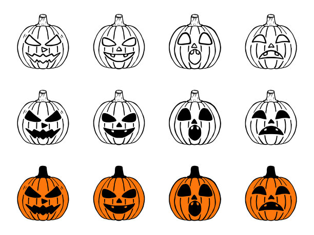 万圣节南瓜套在不同的风格。图片下载