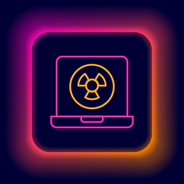 发光的霓虹灯线核笔记本电脑图标孤立在黑色背景。色彩斑斓的轮廓的概念。向量图片下载