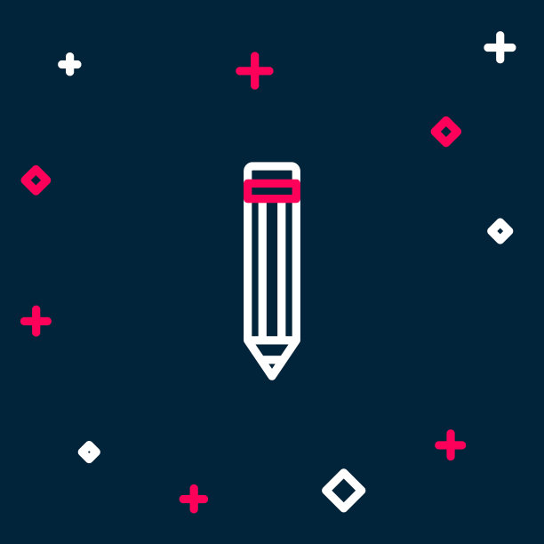 线铅笔图标孤立在蓝色背景。绘画和教育工具。学校办公室的象征。色彩斑斓的轮廓的概念。向量图片下载