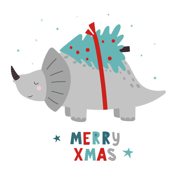 圣诞节的恐龙。圣诞节。恐龙的圣诞节。矢量插图有趣的人物在卡通平面风格。矢量手绘彩色儿童插图。婴儿打印。适用于海报，纺织品。图片下载