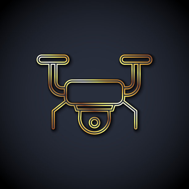 金线无人机飞行图标孤立在黑色图片下载