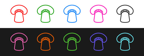 设置线蘑菇图标隔离在黑色和白色图片下载