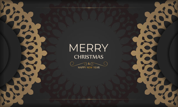 模板问候小册子圣诞快乐黑色与复古橙色装饰图片下载