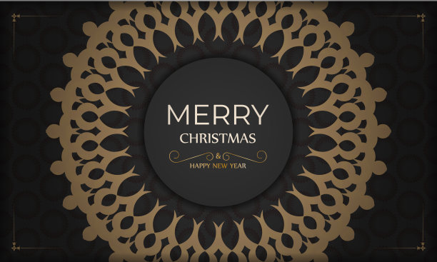 祝福手册模板圣诞快乐和新年快乐在黑色与复古橙色装饰图片下载