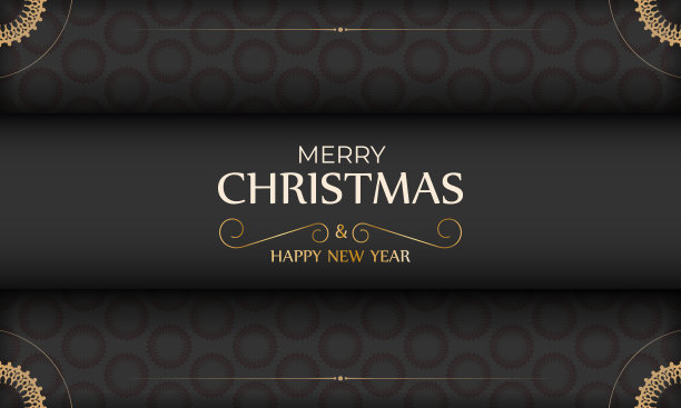 模板问候小册子圣诞快乐黑色豪华图案图片下载