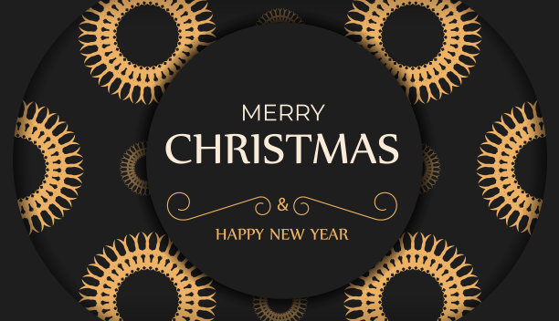 圣诞快乐，新年快乐黑色问候传单模板与Vintage Orange装饰图片下载