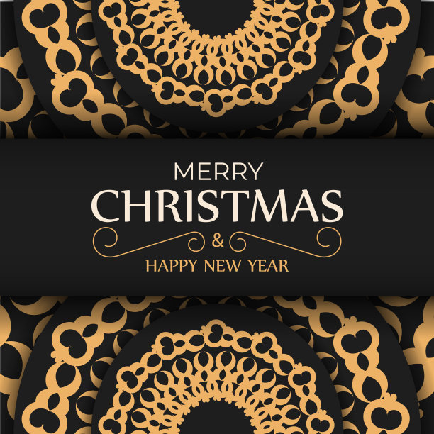 圣诞快乐，新年快乐，黑色传单豪华橙色图案图片下载