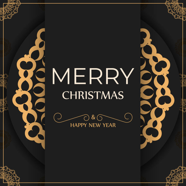 圣诞快乐，新年快乐，黑色传单与古老的橙色图案图片下载