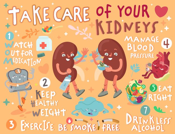 照顾好你的肾脏。创意景观海报在现代风格。图片下载