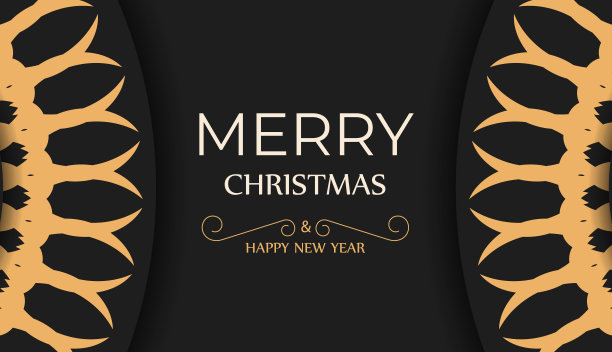 圣诞快乐黑色问候传单模板与抽象的橙色装饰图片下载