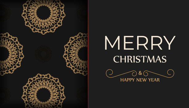 黑色新年传单与抽象的橙色图案图片下载