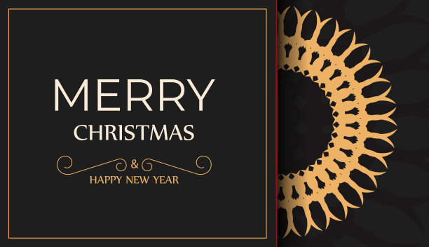 黑色新年快乐传单模板与豪华的橙色图案图片下载