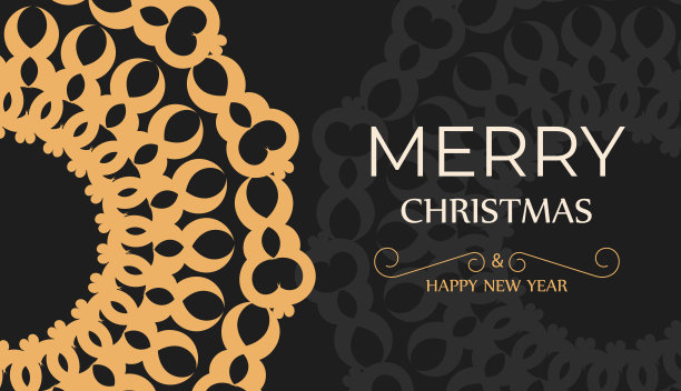 圣诞快乐和新年快乐贺卡黑色与冬季橙色图案图片下载