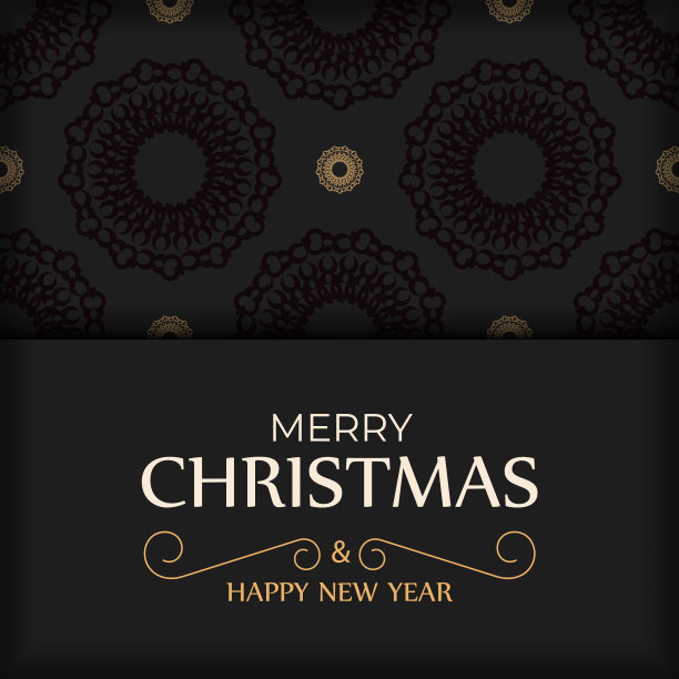 节日贺卡新年快乐黑色与复古装饰图片下载