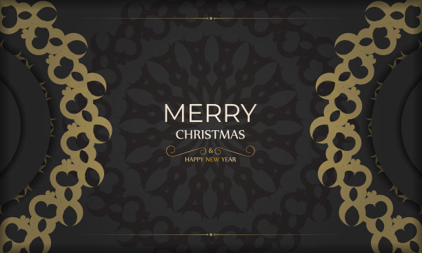 节日贺卡新年快乐黑色与复古橙色装饰图片下载