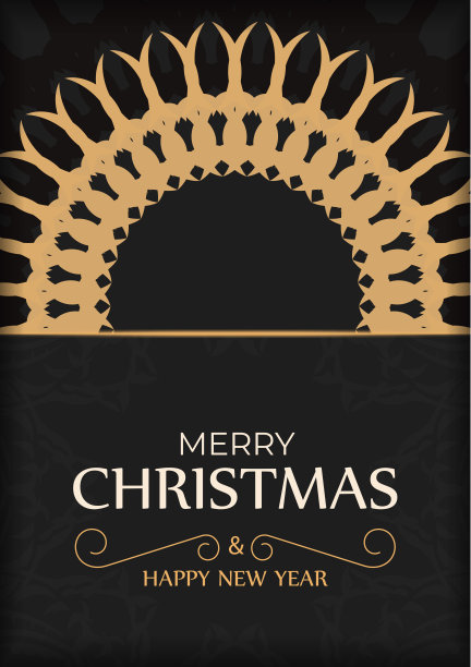 新年贺卡在黑色与冬季橙色图案图片下载