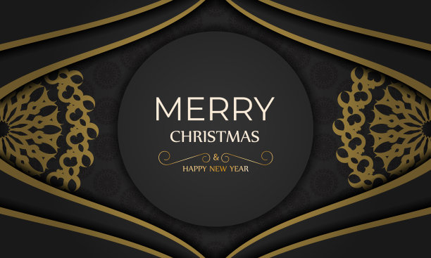 圣诞贺卡圣诞快乐黑色与复古橙色装饰图片下载