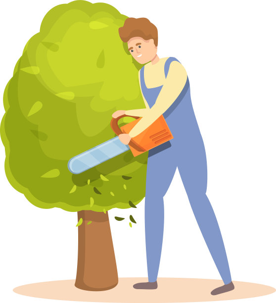 电锯树修剪图标卡通花园图片下载