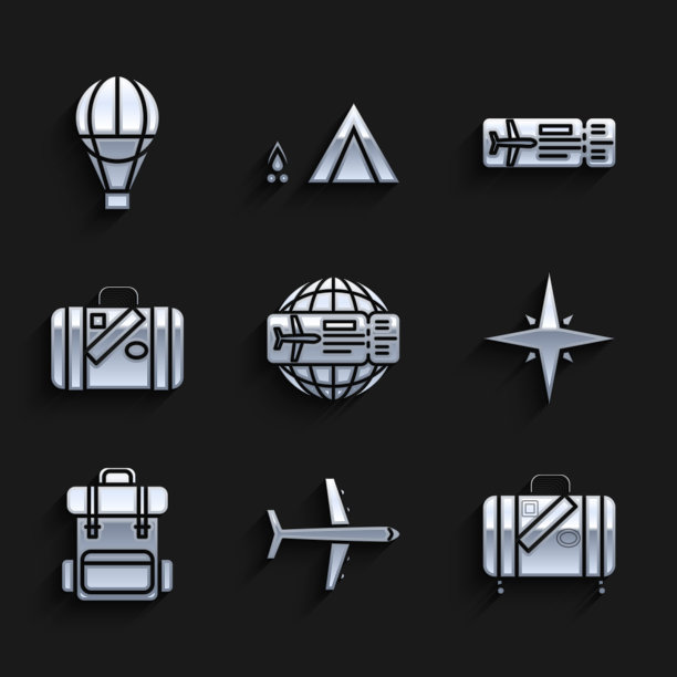 设置机票，飞机，旅行箱，旅行和图片下载