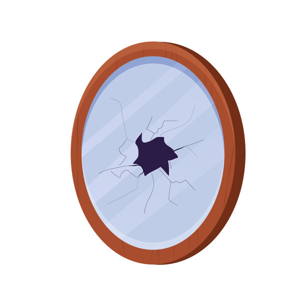 木制框架与破碎的镜子卡通风格图片下载