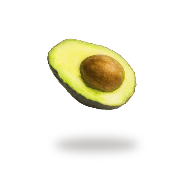 飞半牛油果与种子，孤立在白色背景与阴影。图片下载
