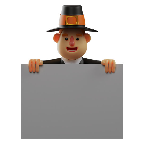 感恩节朝圣者的卡通插图站在一张大纸后面图片下载