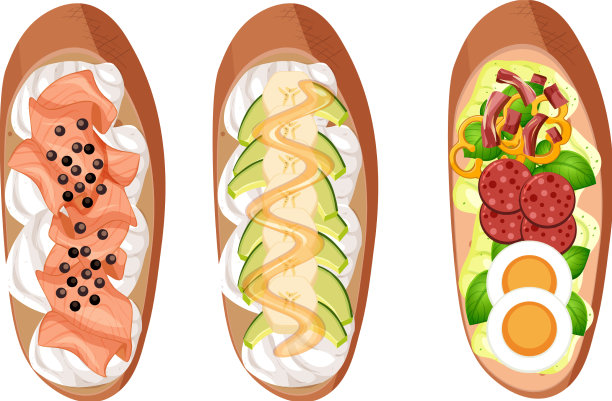 一套不同配料的意式烤面包图片下载