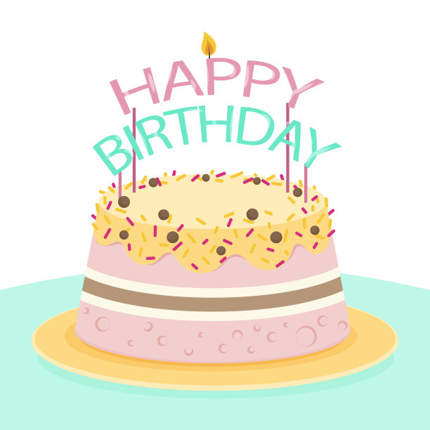 扁平设计的生日蛋糕与顶部图片下载