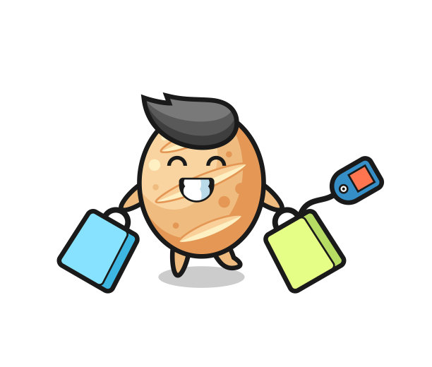 法国面包吉祥物卡通拿着购物袋图片下载