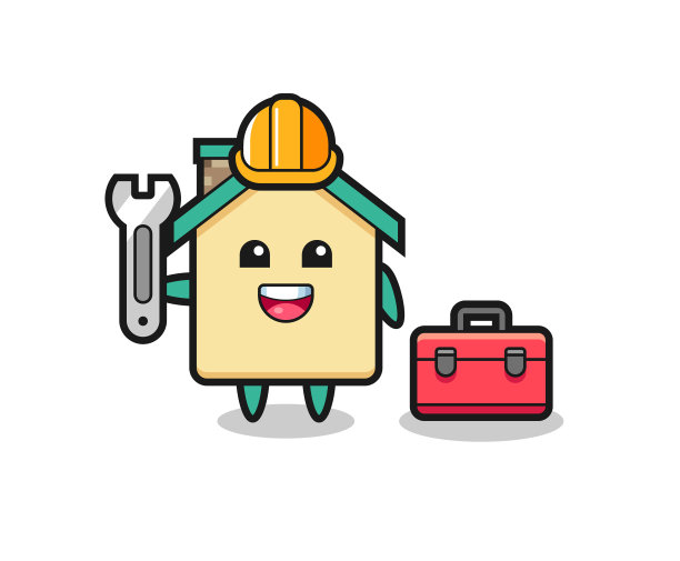 吉祥物卡通的房子作为一个机械师图片下载
