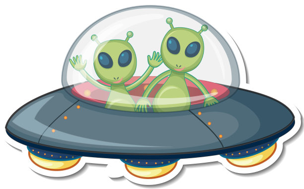 贴纸模板与两个外星怪物在不明飞行物图片下载