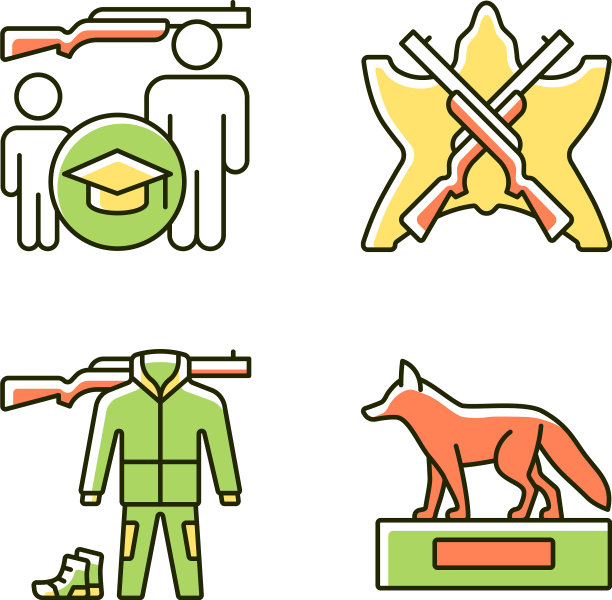 狩猎战利品和装备RGB颜色图标集图片下载