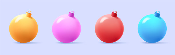 明亮的圣诞球设置3d渲染风格图片下载