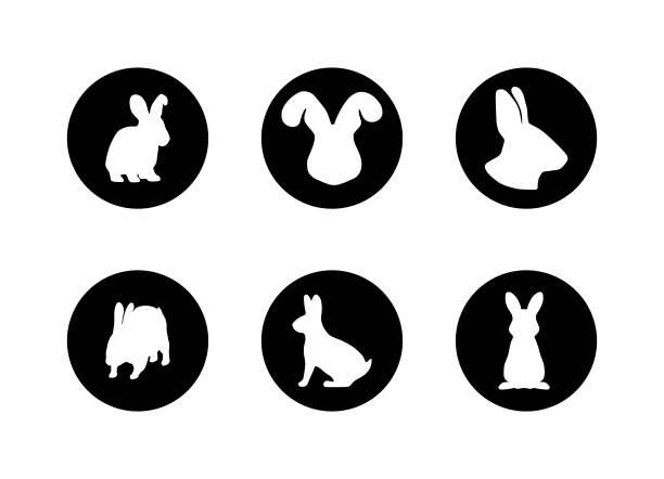 兔子在白色背景上的一组圆形符号图标图片下载