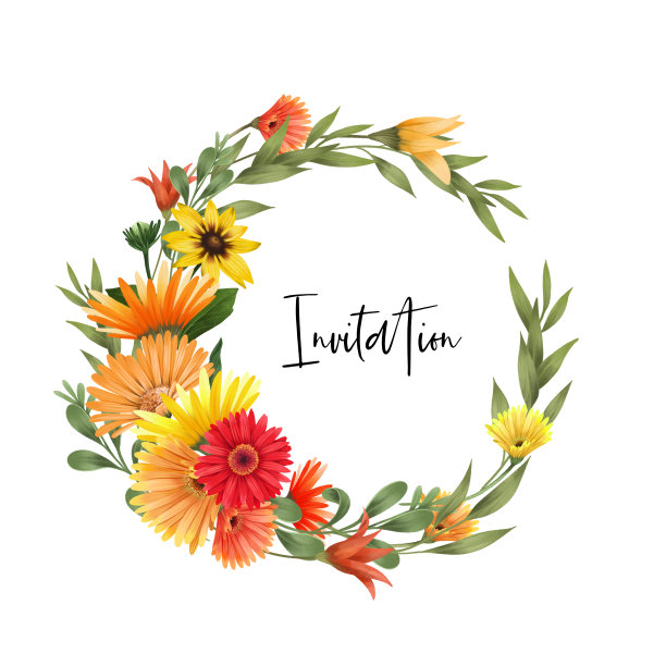秋天白鹳雏菊花环，紫菀花和绿叶，在白色背景上手绘孤立的插图，为婚礼卡片，请柬图片下载