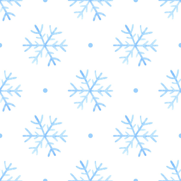 无缝模式浅蓝色雪花在白色的背景。圣诞节水彩插图与雪花。印刷为包装纸，卡片，横幅，海报，网，织物，邀请。图片下载