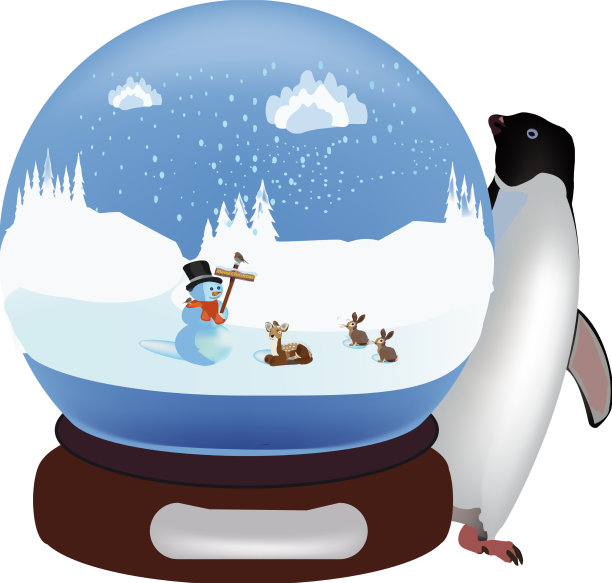 有雪景和极地动物的玻璃球图片下载