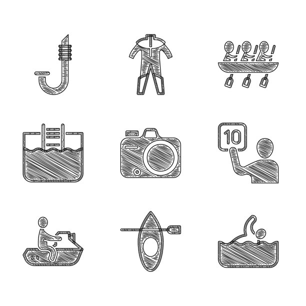 设置照片相机皮划艇和划桨游泳图片下载