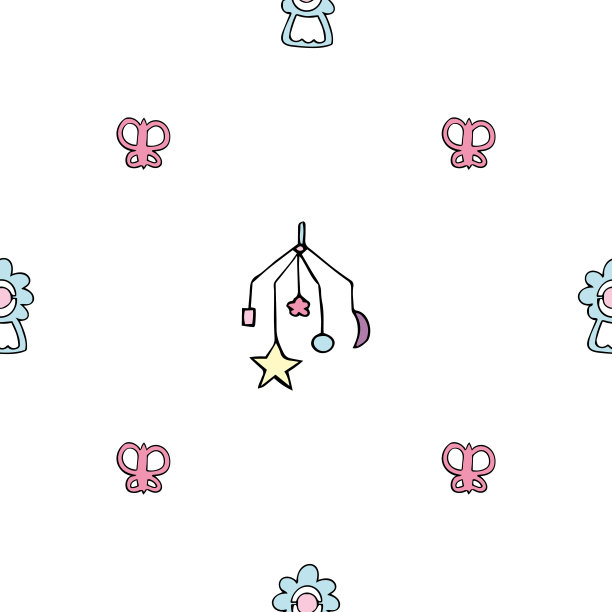 带有白色背景图案的儿童玩具、机械音乐玩具和蝴蝶、拨铃图片下载