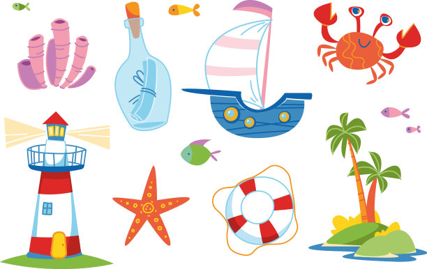 可爱的彩色船舶元素图片下载