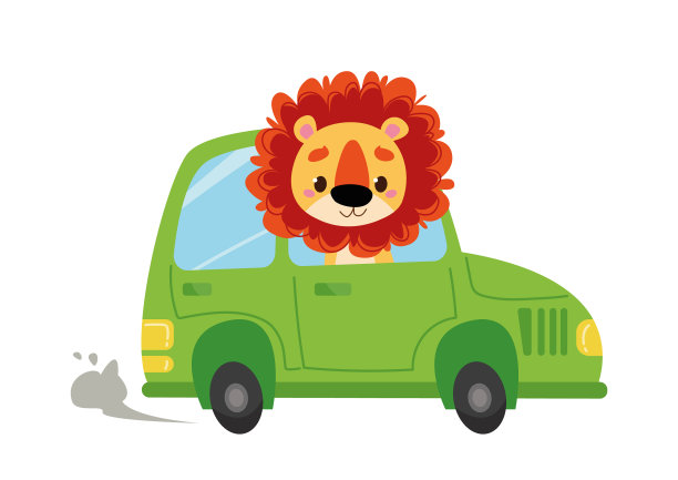 一辆骑着狮子的绿色汽车开了进来图片下载