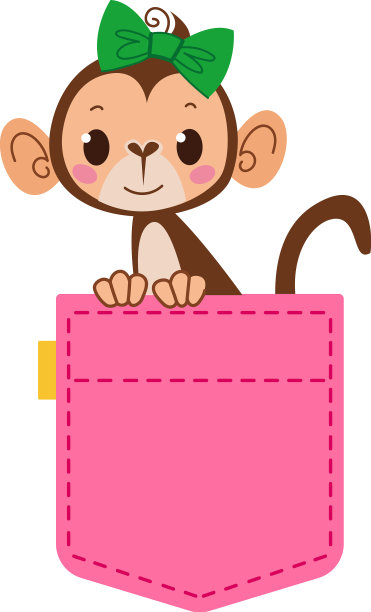 一个可爱的粉色牛仔裤口袋，里面有一只猴子图片下载