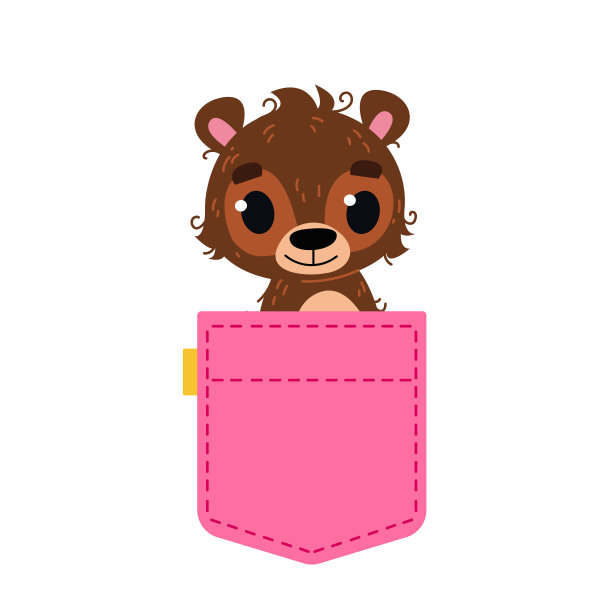 一个可爱的粉色牛仔裤口袋，里面有个棕色宝宝图片下载