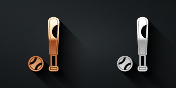 金色和银色棒球棒与球图标图片下载