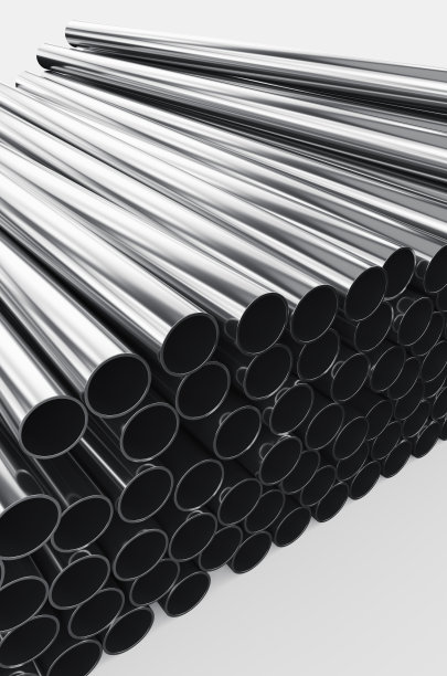 白色背景下金属管的特写。白色背景上孤立的一堆铁管。3 d渲染图图片下载