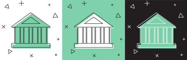 设置银行建筑图标孤立在白色和绿色图片下载