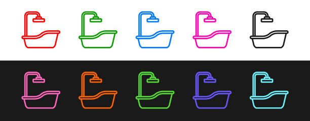 设置线浴缸图标隔离在黑白上图片下载