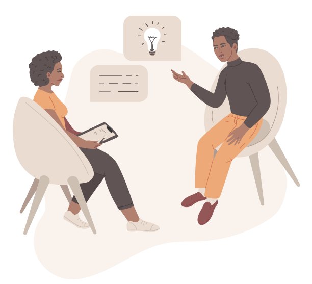 扁平风：心理咨询预约场景人物插画（心理治疗与抑郁症治疗概念），非裔美国人图片下载
