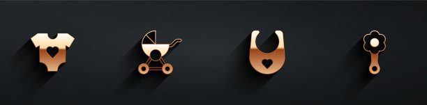 准备婴儿衣服，婴儿车围嘴和拨浪鼓图片下载