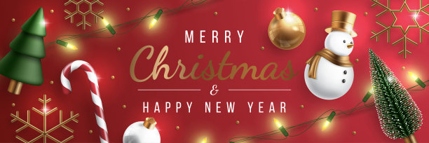 快乐的圣诞节旗帜与现实的圣诞节装饰图片下载